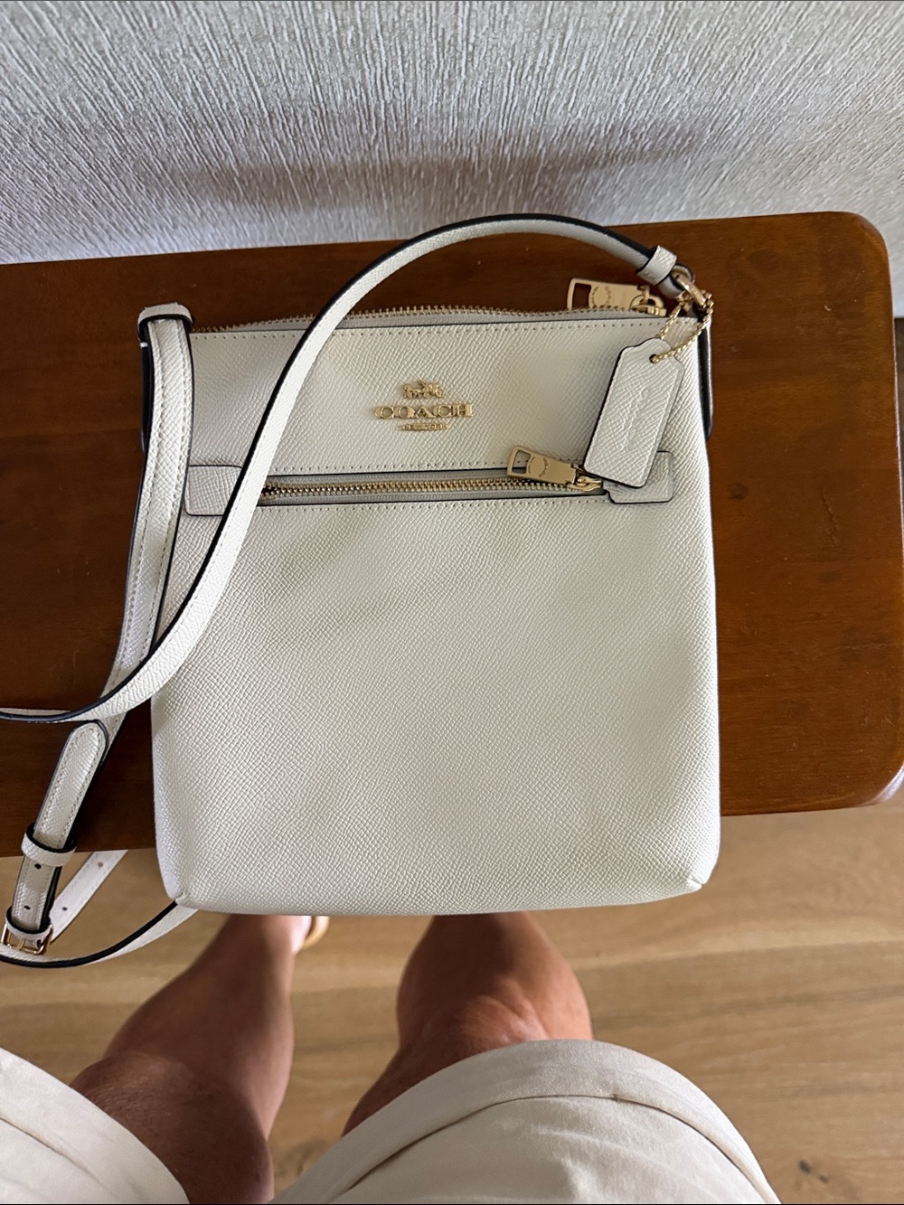Coach White Rowen File Pebbled Leather Crossbody with Gold Hardware NWT